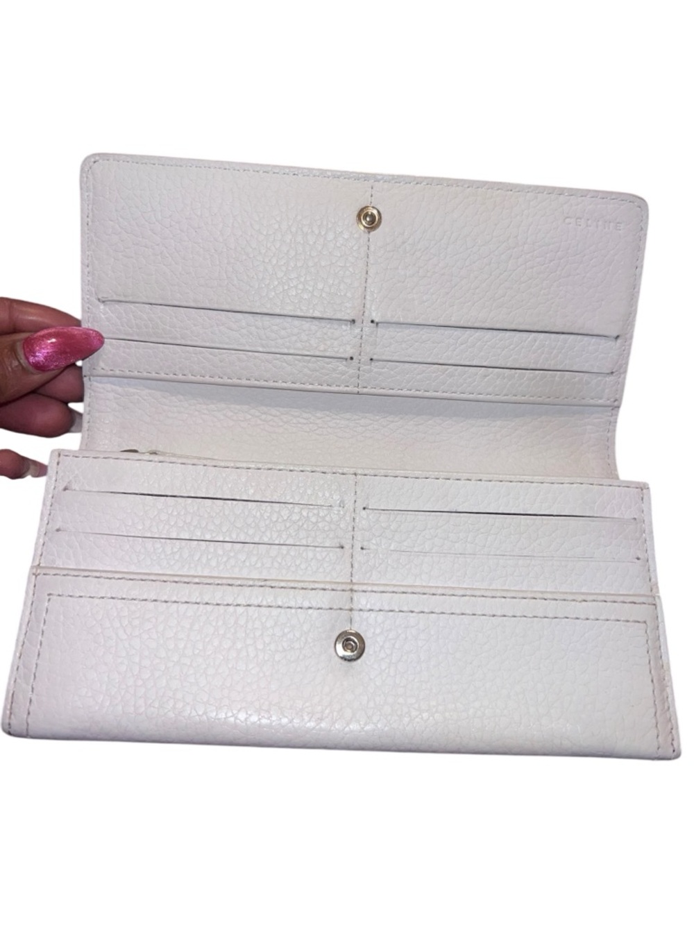 Celine White Embossed Leather Flap Wallet - Picture 10 of 13